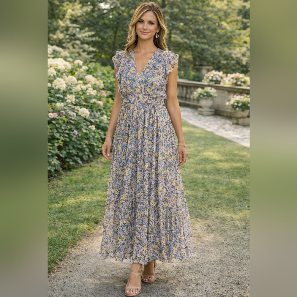 Banana Republic Purple and Blue Ruffled Maxi Dress